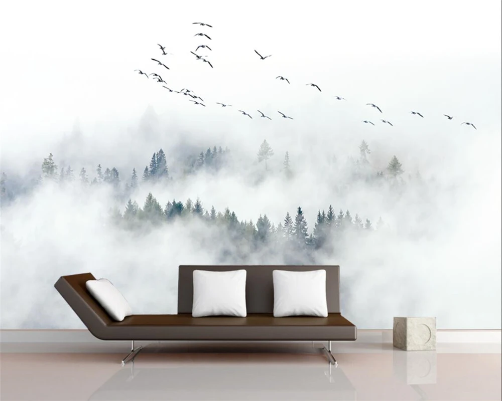 Custom size wallpaper Bird Pine Forest mountain background wall painter House decorated Misty forest mural photos 3d wallpaper