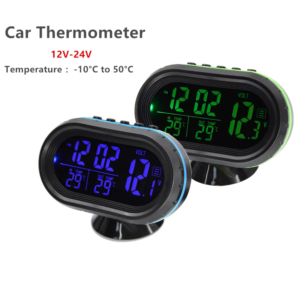 Przenośny cyfrowy termometr samochodowy 12V-24V napięcie akumulatora samochodowego woltomierz Tester podwójny wyświetlacz temperatury Alarm zamrażania