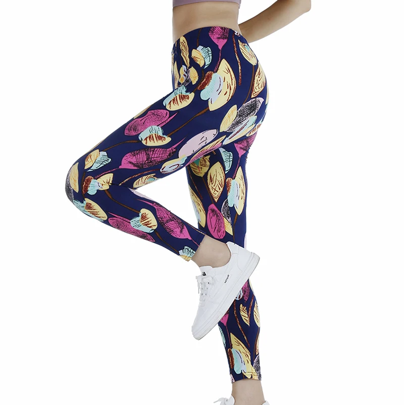 CHSDCSI Leaf Painted Leggings Women Push Up Fitness Leggins High Waist Workout Pants Fashion Gym Trousers Soft Female Elastic