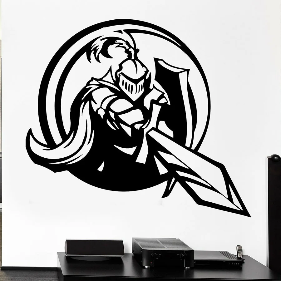 Knight Wall Decal Sword Shield Armor Medieval Style Weapons Vinyl Window Sticker Teen Boys Bedroom Playroom Home Decor S1315