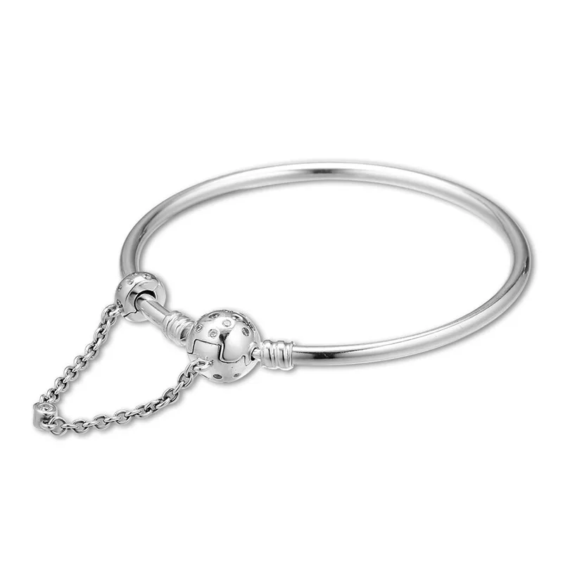 

925 Sterling Silver Bracelets & Bangles Stopper Clip Chain Round Ball Clasp Charms Bracelets for Women DIY Jewelry Clear CZ