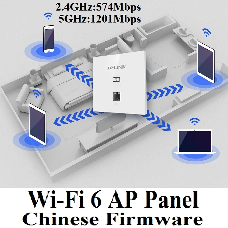 

802.11AX WiFi 6 Access Point Dual Band 1800Mbps in Wall AP WiFi6 project Indoor AP 2.4GHz 574Mbps 5GHz 1201Mbps PoE PowerSupply