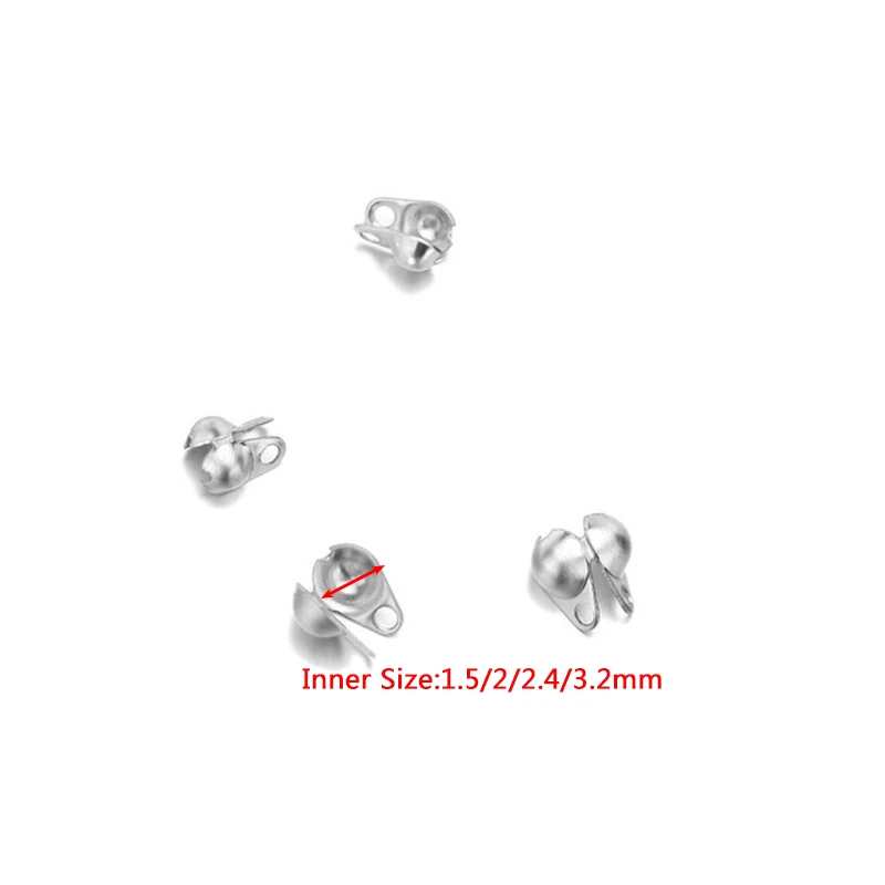 Fermoirs en acier inoxydable, 50 pièces/lot, taille du trou 1.5 2 2.4 3.2mm, sertissages, perles, connecteur de chaîne à billes, pour bricolage, fabrication de collier, bijoux