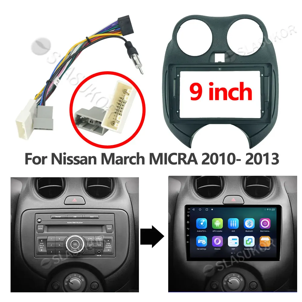 

For Nissan March MICRA 2010 2011- 2013 Fascias DVD Frame Din 9 Inch Player Dashboard Adaptor Refitting Facia Panel Canbus Cable