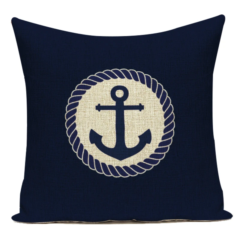 Home Decor Pillow Cover Sea Blue Anchor Pillow Case  Pillow Case Square Sofa Car Marine Ship Lighthouse Cushion Cover