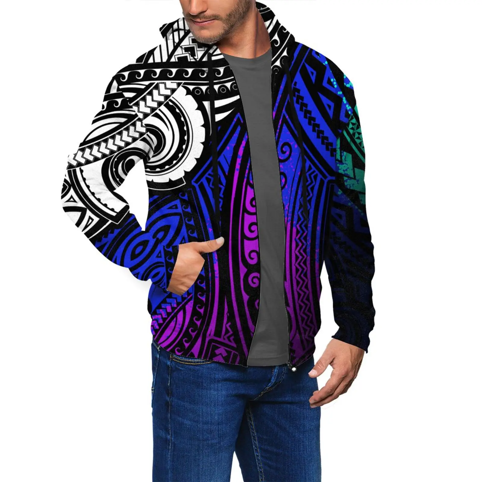 2021 New Fashion Men Sweats Coat Hoodies  Samoan Puletasi Themed Prints Unisex Jacket Male Island Wear Zipper Hoodies Plus Size