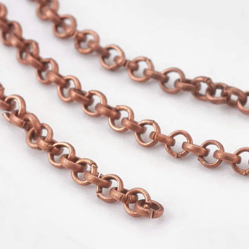 100m/Roll 2x1mm Iron Red Copper Color Rolo Unwelded Cross Chains with Spool Lead Free and Nickel Free Chain DIY Jewelry Making