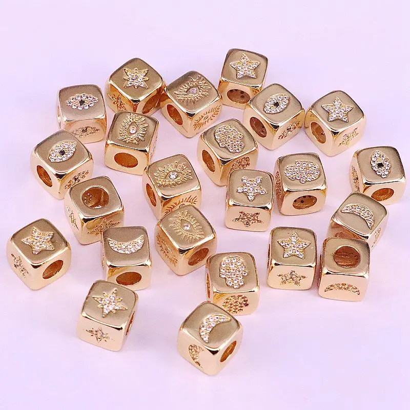 5Pcs Cubic Zirconia CZ Micro Pave eye star moon Square Design Spacer Beads Findings