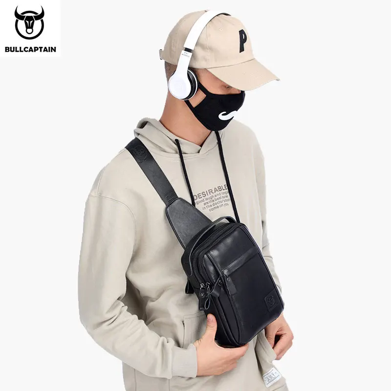 BULLCAPTAIN-Sac de poitrine en cuir véritable pour homme, sac à bandoulière multifonction, peut accueillir 7.9 \