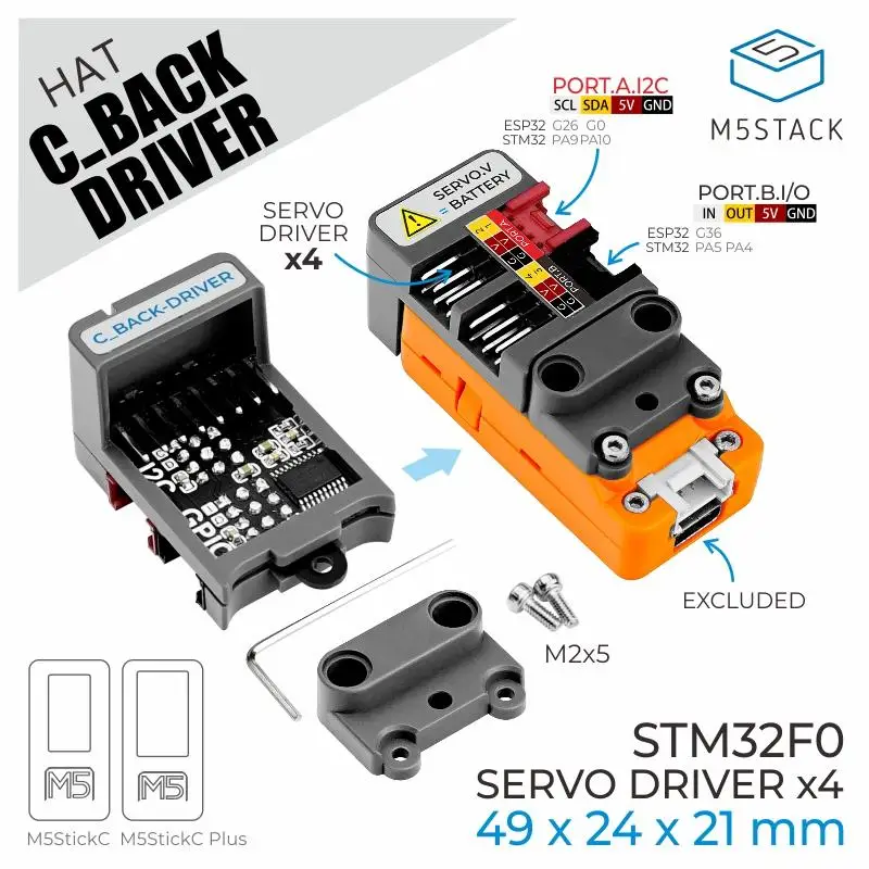 M5Stack Official C-Back HAT with Servo Driver (STM32F0)