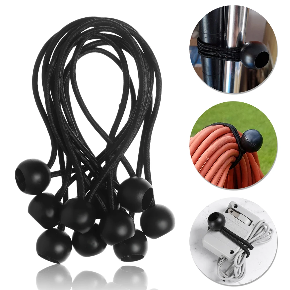 10PCS Black Ball Bungee Pack Shock Elastic Tie Loop Cord Fixing Securing Trailer Ropes Buckle Backpack Accessories Outdoors Tool