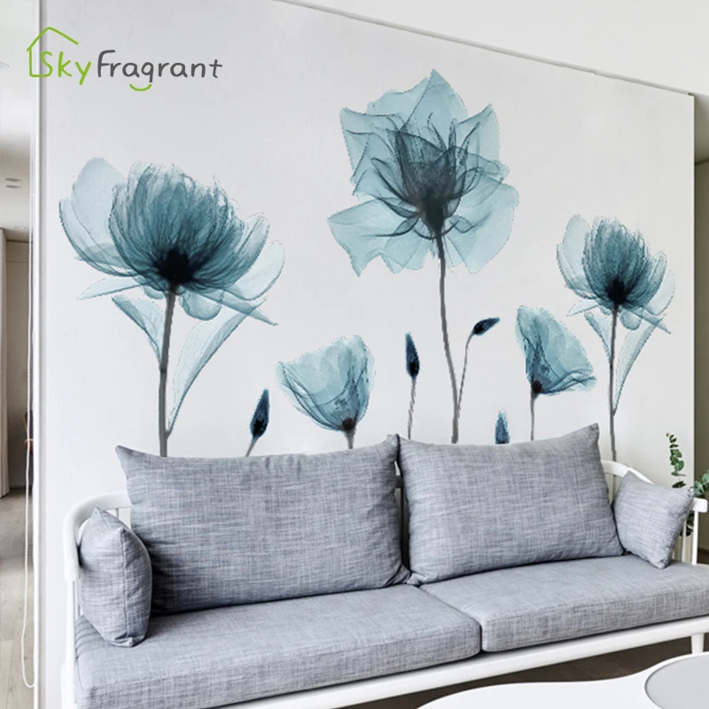 Nordic Lotus Muurstickers Voor Woonkamers Slaapkamer Achtergrond Thuis Muur Decor Creatieve Bloem Zelfklevende Vinyl Glas Sticker