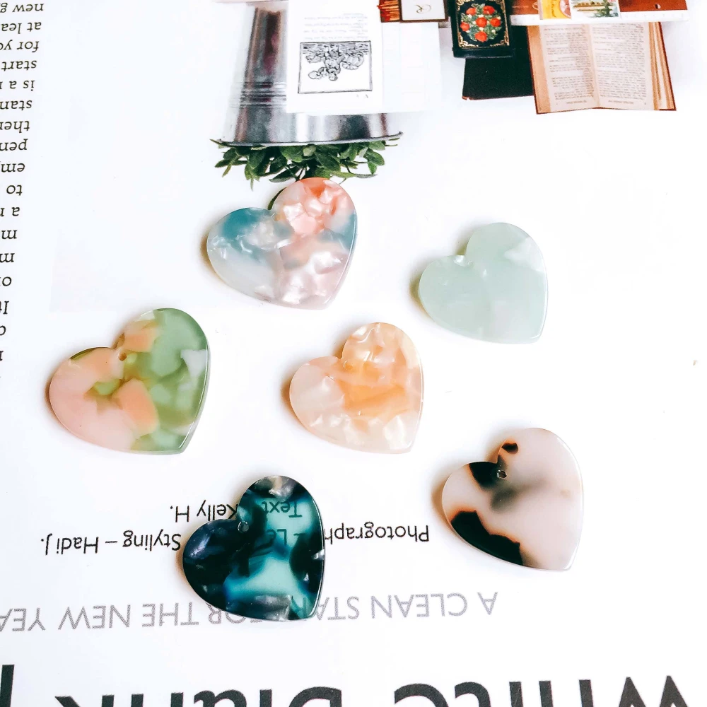 Heart Shape Resin Plastic Acetic Acid Eardrop Diy Material Pendant Necklace Earring Charms Jewelry Component 8pcs