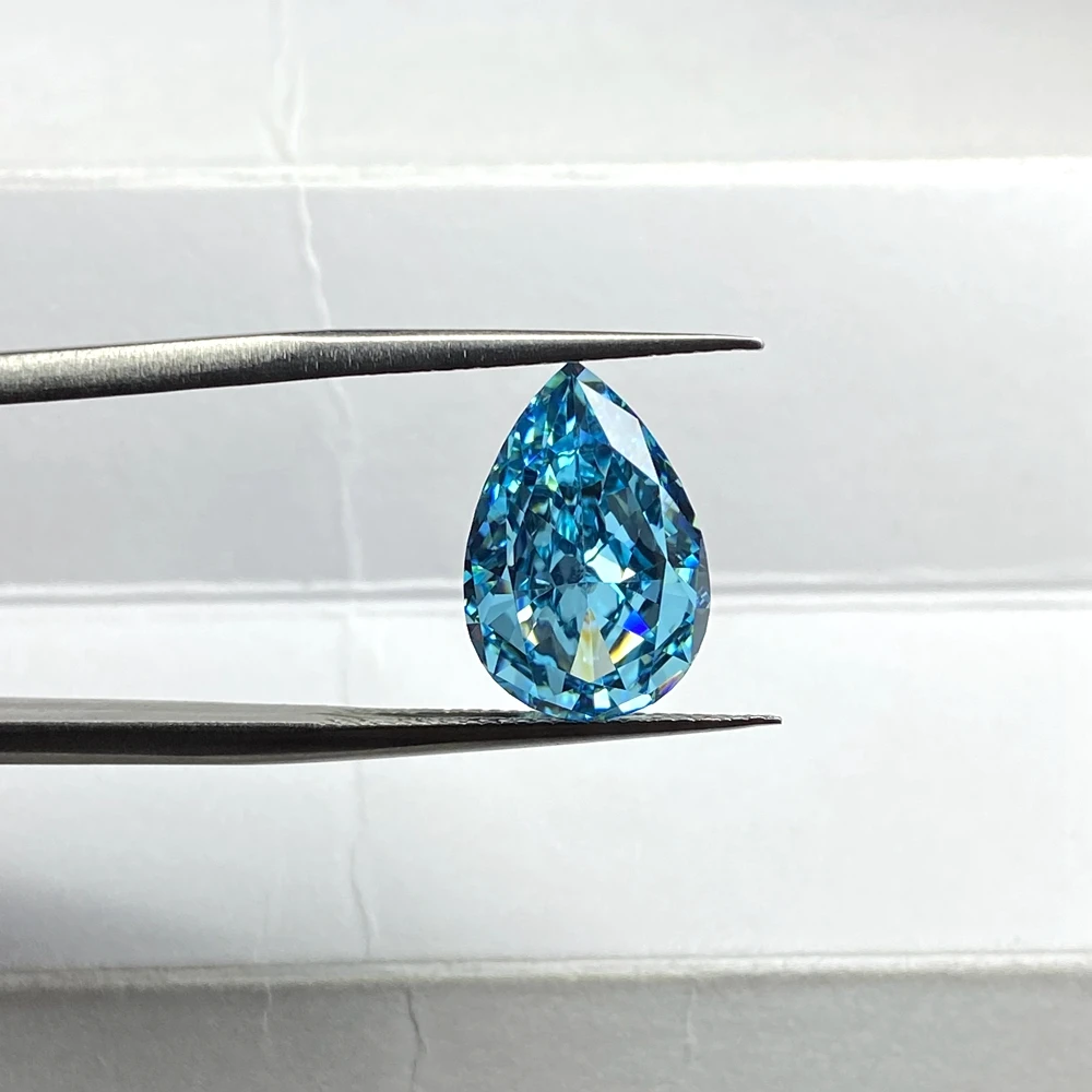 Meisidian 9x13mm 9 quilates de pêra gota gelo esmagado corte cúbico zircônia aquamarine diamante pedra preciosa