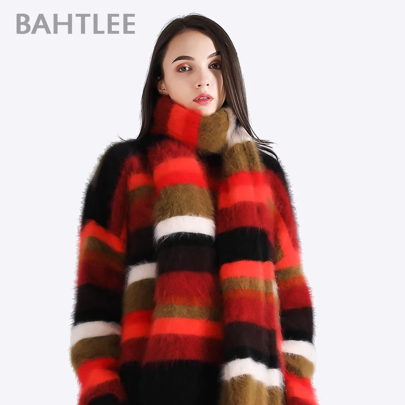 BAHTLEE-Super Long Wool Scarf for Women, Angola Multicolour Scarf, Thick Knitting, Keep Warm, Winter