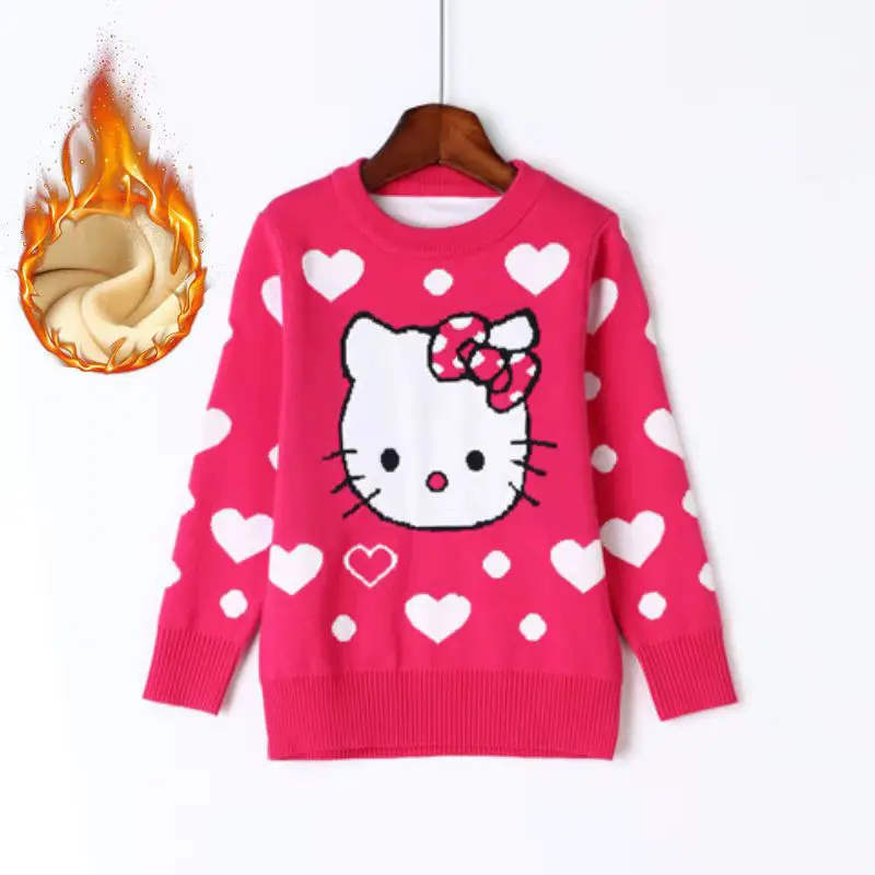 Hello Kitty round neck Plush thickened cartoon children sweater girls cotton sweater fall winter Pullover fashion clothes