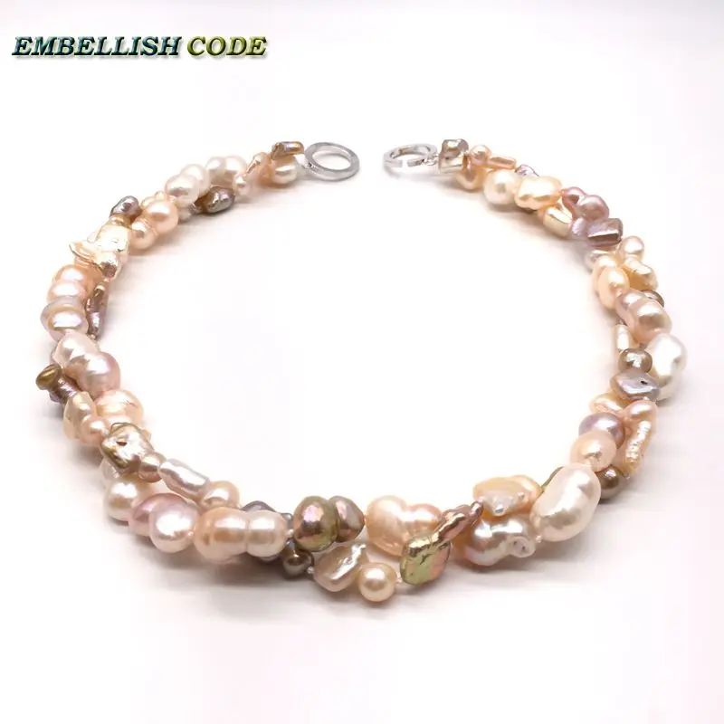 NEW Kind Baroque Keshi Stely Peanut And Elongate Shape Peach Mixed Twisted Natural Freshwater Pearls Statement Necklace Jewelry