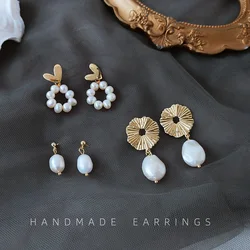 Original Design Natural Freshwater Pearl 14K Gold Filled Fashion Lucky Flower Lady Stud Earrings Wedding Jewellery Gift
