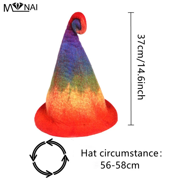 Hats Ornaments Halloween Elf Creative Handmade Wool Felt Hat Cosplay Steeple Witch Fashion Street Funny Hats Costume Party