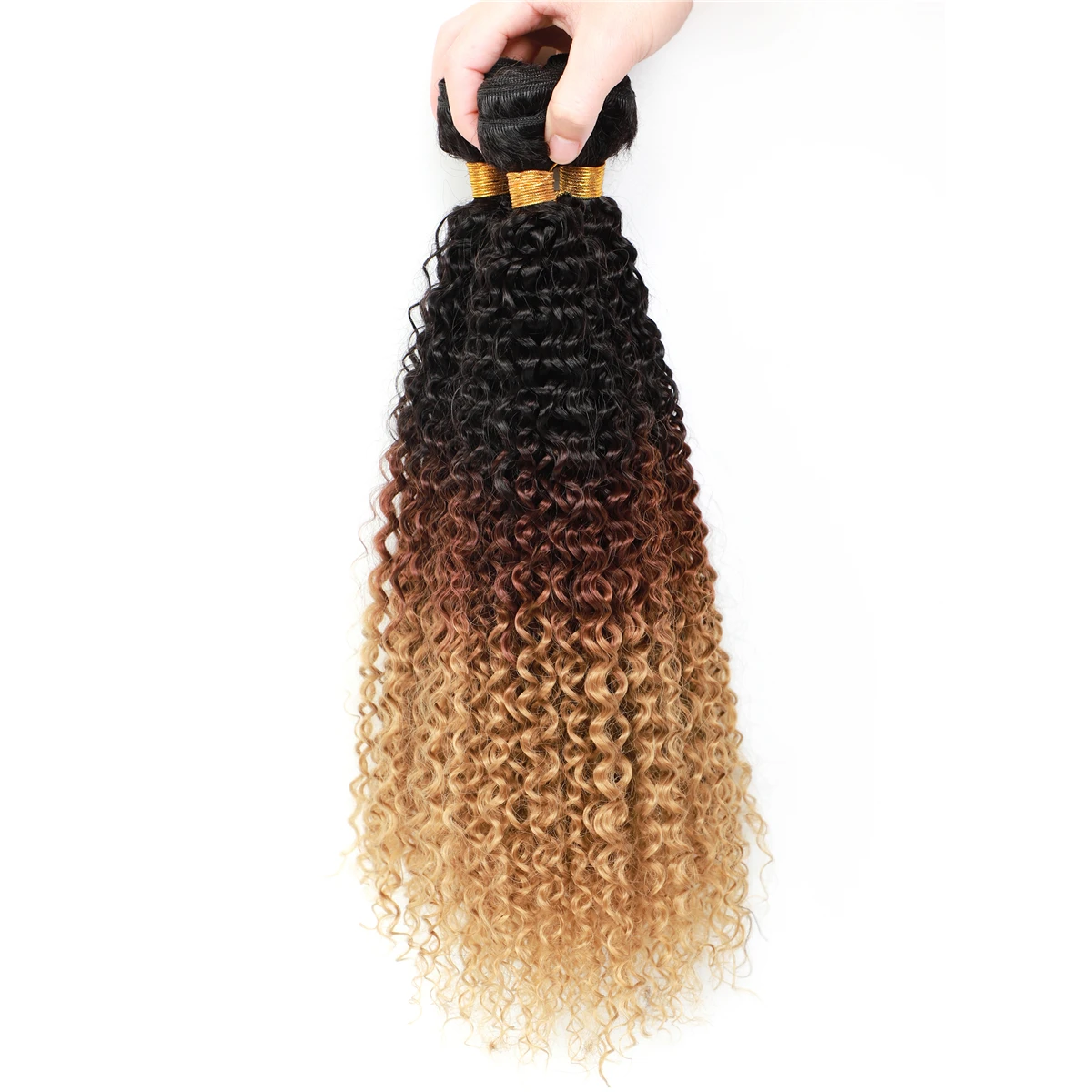 Afro Curly Hair Bundles For African Women Synthetic High Temperature Fiber Hair Weaving Three Tone Ombre Color T1B/4/27 100g