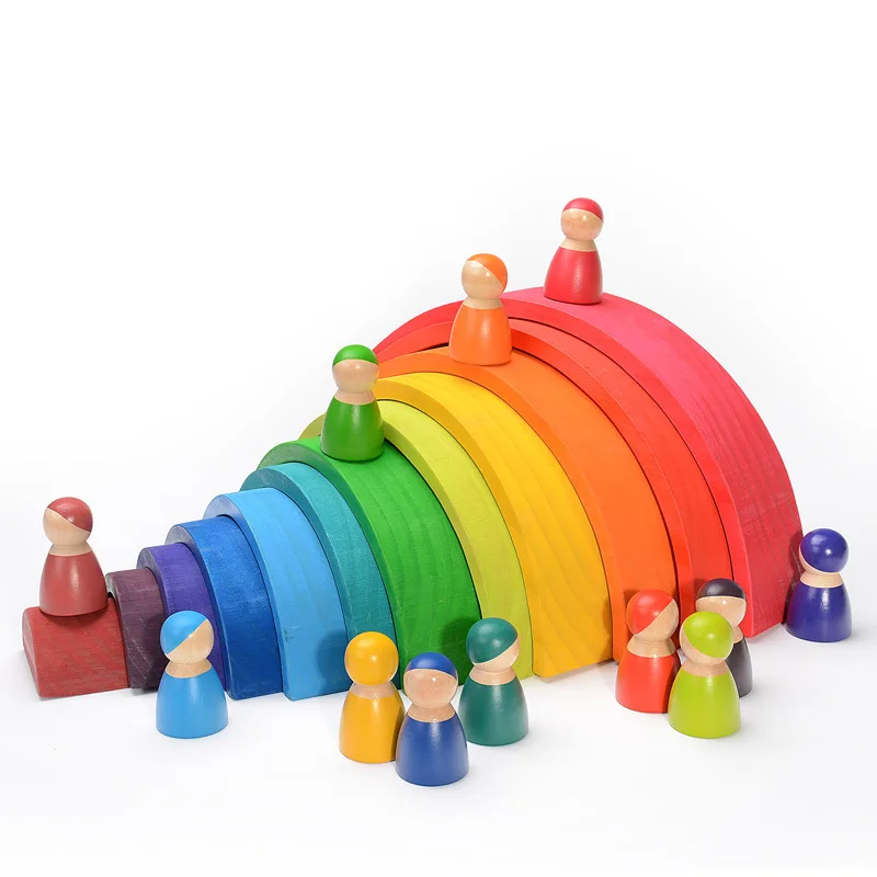 DIY 3D Wooden Toys Rainbow Building Blocks Rainbow Stacker Large Size Creative Montessori Educational Toys For Children Kids