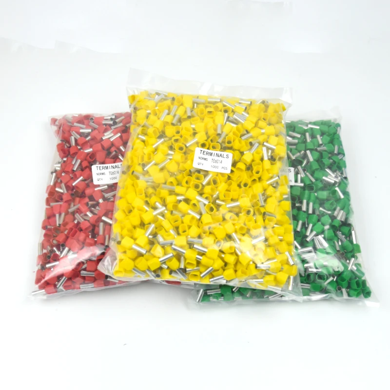 1000Pcs Wire Ferrule End Double-Wire Tube-Type Insulated Crimp terminal Wire Connectors TE0508 7508 1008 1508 2510 4012