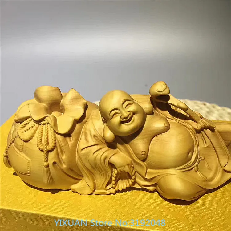 Small leaf square wood carving Buddha Maitreya bag cart decoration home decoration carving crafts gifts