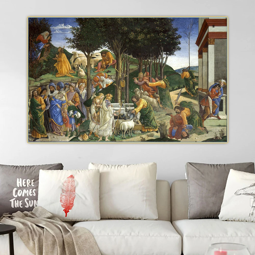 Citon Sandro Botticelli《The Story of Moses》Canvas Oil Painting Artwork Poster Picture Wall Background Decor Home Decoration