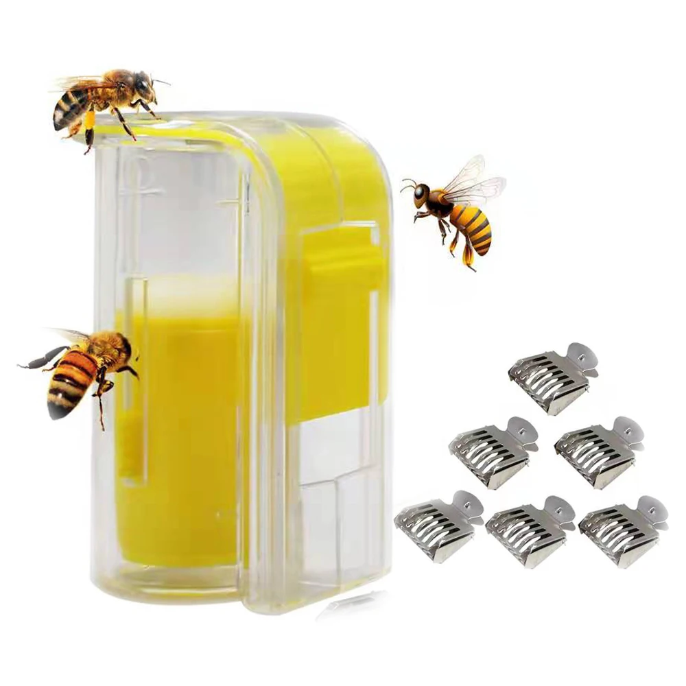 

1 Pc Bee Queen Marker Bottle Breathable Plastic Anti-Escape Apiary Mark Cage And 6 Pcs Bee Clips Stainless Steel Queen Catcher