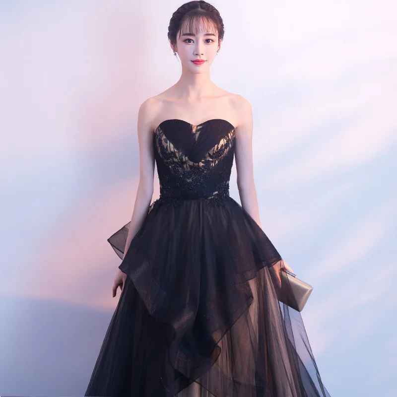 

Mingli Tengda Vintage Dress Banquet Black Wedding Dresses Long Vestido De Noiva Strapless Beading Trouwjurk Gelinlik Ruffles