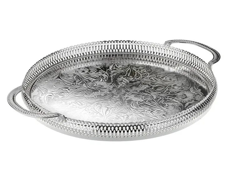 DOLBOVI Porio Silver Handle Side Hole Round tray 28x28 tray поднос plateau de service