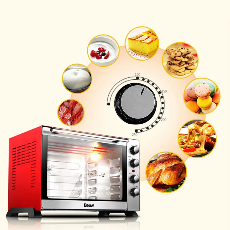 60L Electric Oven forno eletrico Temperature Control Pizza Oven Stainless Steel Black Crystal Panel Mechanical Deck Oven