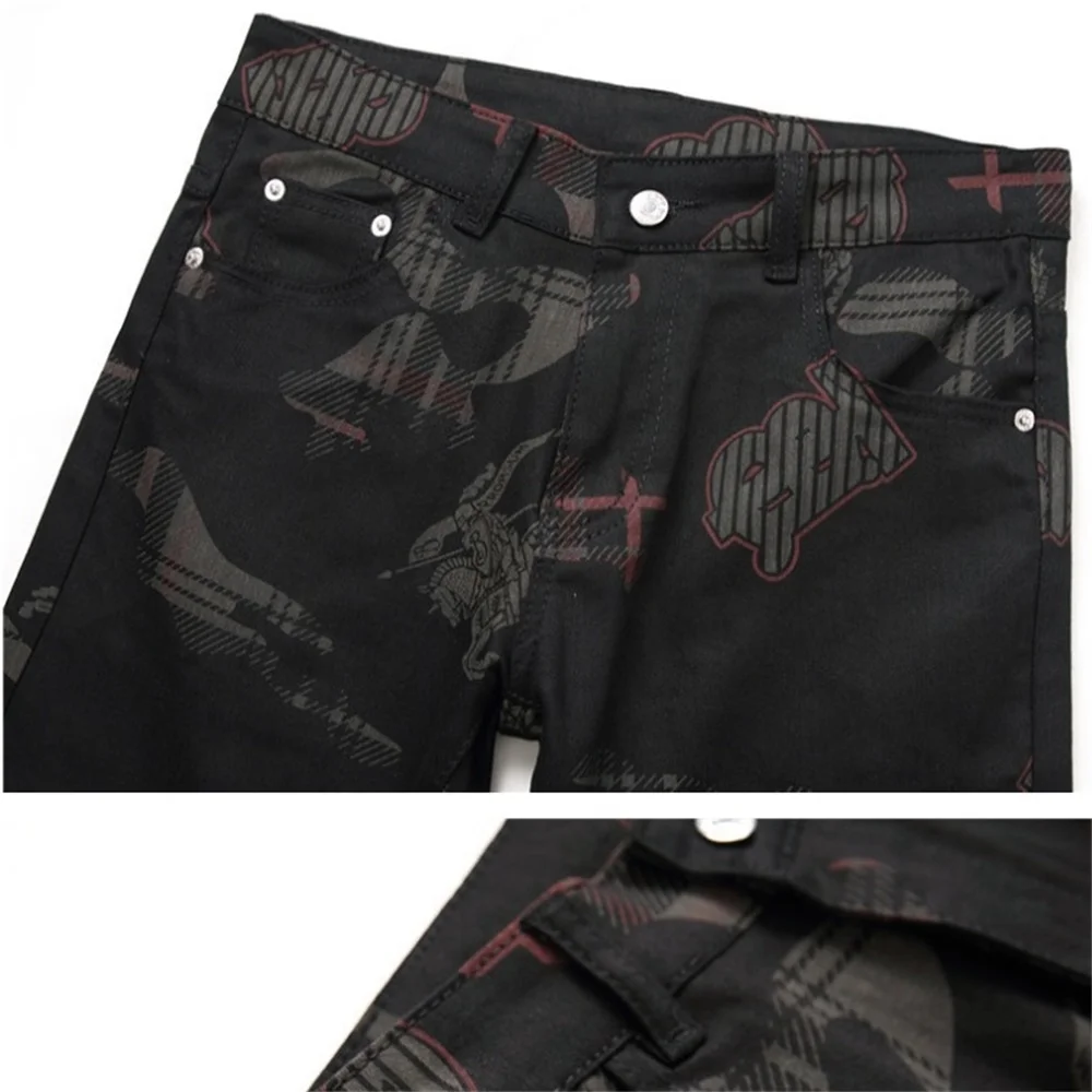 EH·MD® Digital 3D Printed Jeans Men's Black High Street Youth High-end Pure Cotton Zipper Stretch Personality Trousers 2020 New