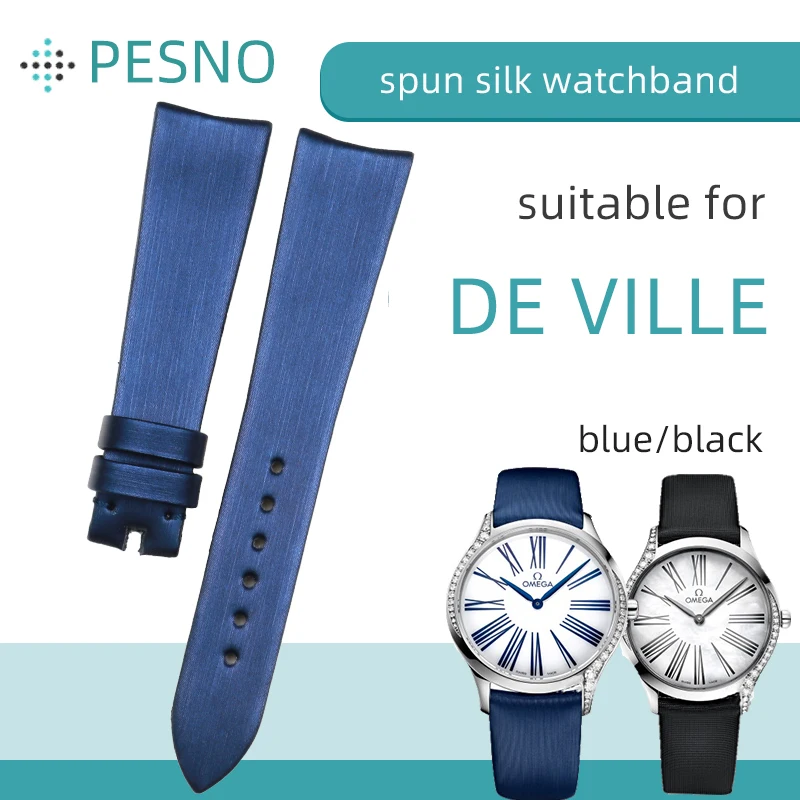 PESNO Elegant Spun Silk Watch Strap Women Wrist Accessories 18mm Black Blue Genuine Calf Skin Leather Bands