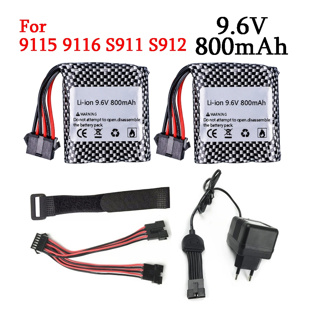 Upgrade 9.6v Li-ion Battery For 9115 9116 S911 S912 RC Car Truck Parts 800mah 9.6V Rechargeable battery for toys Car 6P-SM Plug