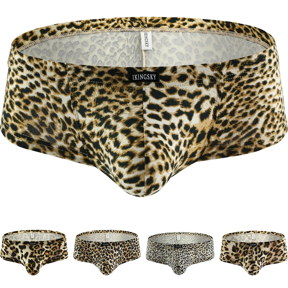 iKingsky Men's Leopard Cheeky Boxer Sexy Mini Cheek Underwear Low Rise Brazilian Back Mens Under Panties