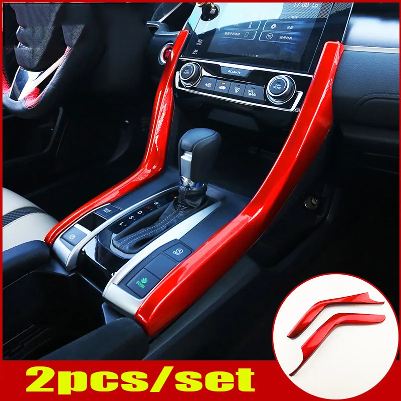 

Fit For HONDA Civic 10th 2016 2017 2018 2019 2020 2021 ABS Red Gear Shift Sides Trim Strip 2pcs