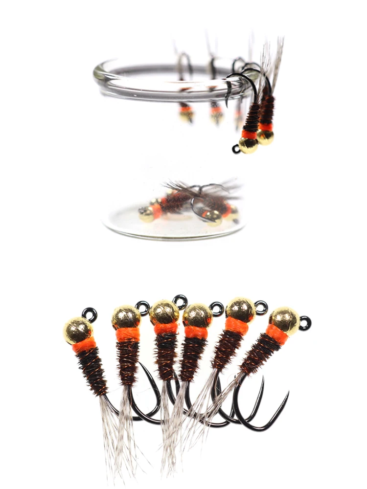 6 stuks # 12 ~ # 16 Barbless Tungsten Jig Nymph Bruine Euro Perdigon Nymph Natte Vliegvisserij Spaanse Nymfen Forel Grijze Vis Witvis Vlieg - afbeelding 2