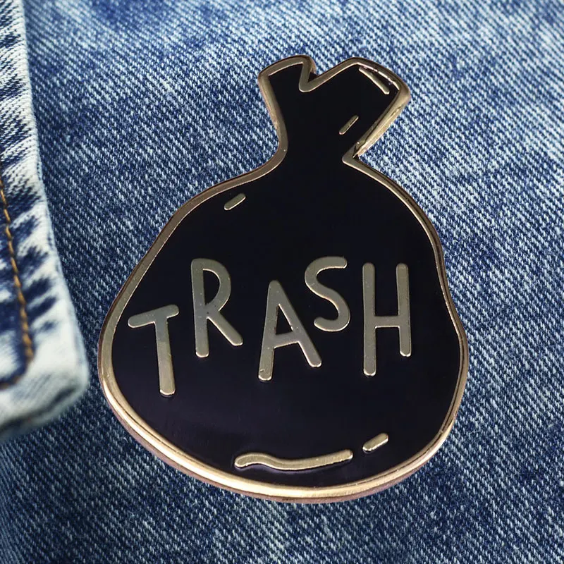 Interesting Black Garbage Bag Brooch Metal Enamel Lapel Badge Collect Denim Jacket Backpack Pin Given Friends And Fans Gifts