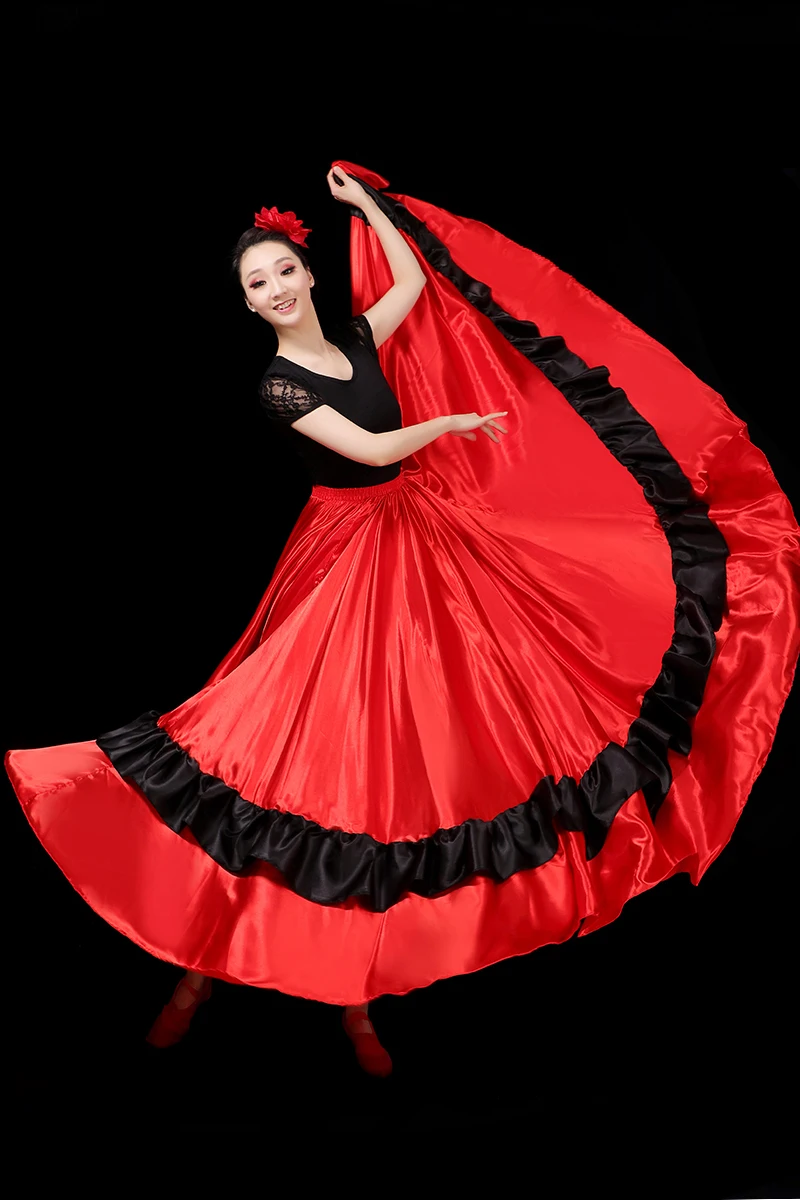 โมเดิร์นสเปน Flamenco กระโปรงผู้หญิงพื้นบ้าน Belly กระโปรงสำหรับเต้นรำสเปนยิปซีกระโปรงเวทีเต้นรำเครื่องแต่งกาย180-360องศา DL6100