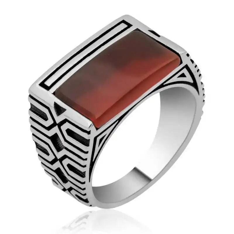 Silver Gladiator Men's Ring - 925 Sterling Men's Jewelry Wedding Birthday Gift - Box - Men - Fashion - Botiva - Size - Turkish - Patterned Embroidery