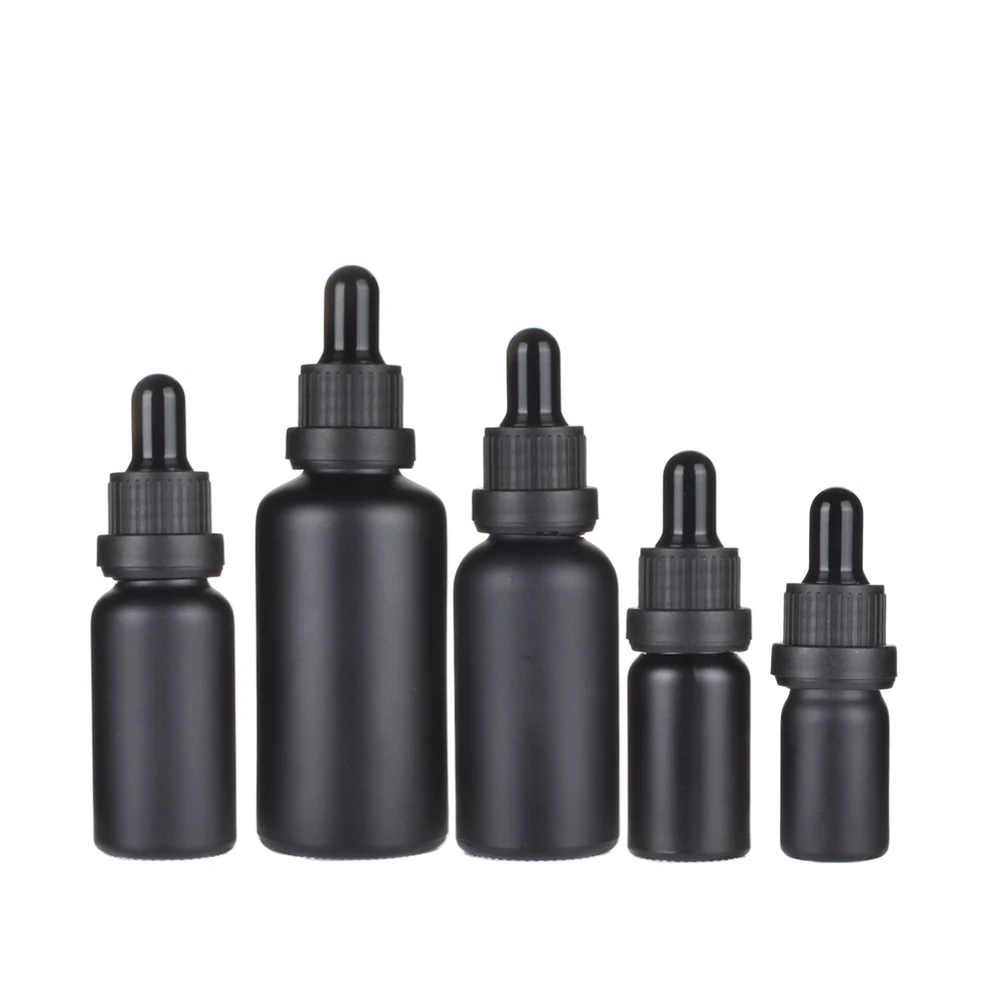 6 pçs/lote 5ml 10ml 15ml 20ml 30 50ml 100ml preto fosco garrafa de vidro com conta-gotas garrafa de óleo essencial perfume