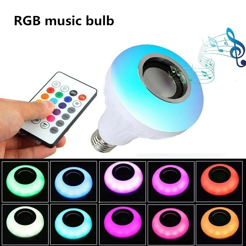 E27 Bluetooth music bulb lamp with remote control speaker 12W LED smart APP colorful remote control RGBW bulb lamp