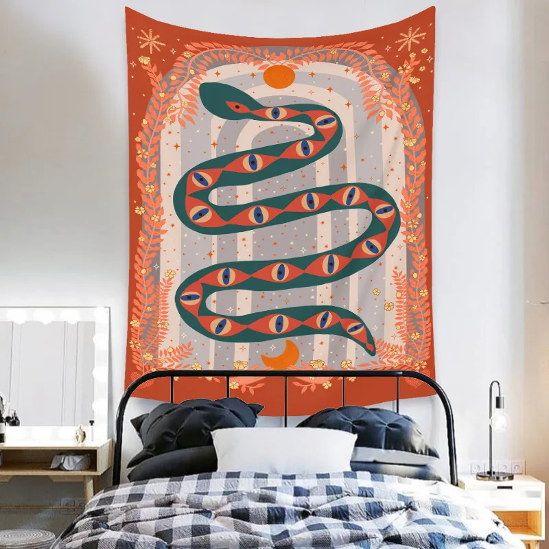 

Ethnic Style Abstract Snake Print Tapestry Wall Hanging Polyester Bohemian Painting Home Decor Bedroom Wall Background Blanket