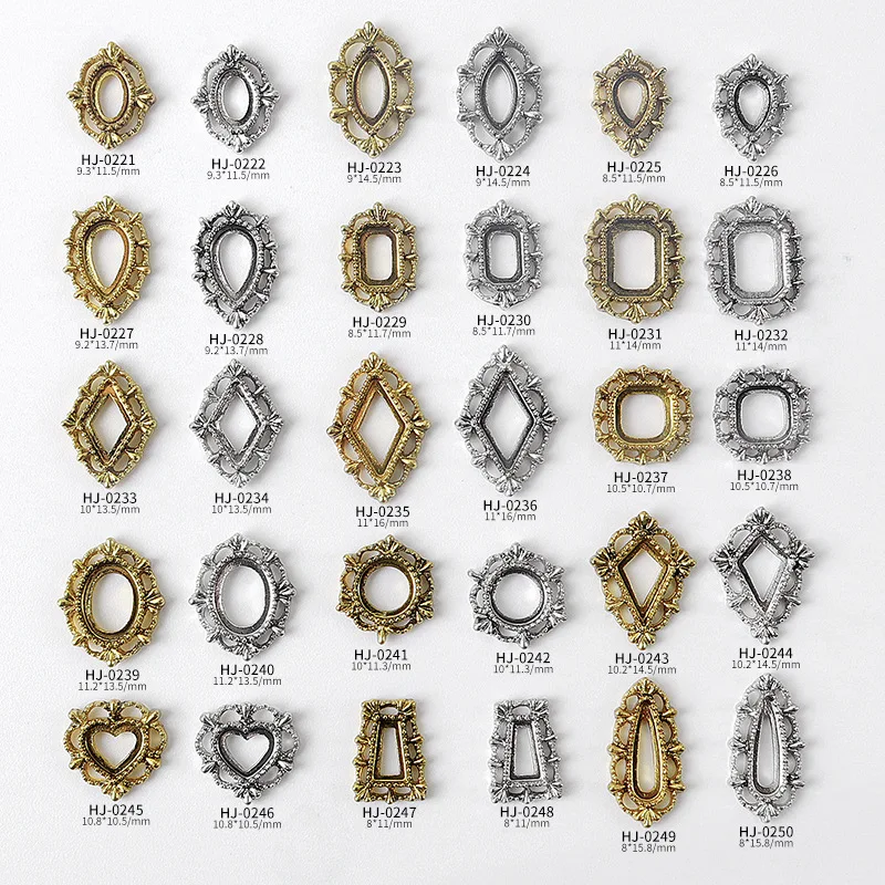 20Pcs Retro Nail Art Frames Multi-Shapes Alloy Nail Gems Jewelry 3D Vintage Photo Frames Design Chrams For DIY Nail Crafts