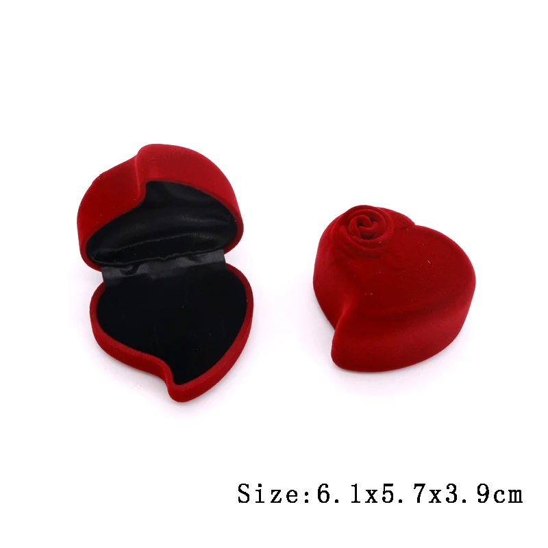 

1pcs/lot Red Dark Red Color Velvet Jewelry Box Heart with Rose Flower Shape Wedding Party Gifts Jewelry Packaging Box Earring Ring Display Case Holder