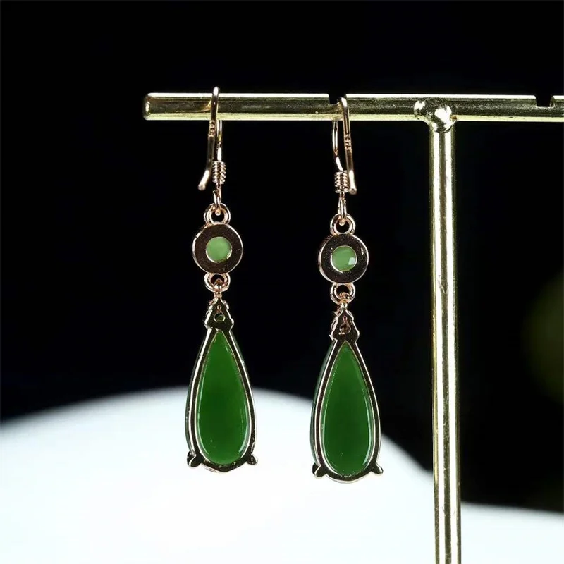 Hot Selling Natural Hand-carved 925 Silver Gufajin Inlaid Jasper Water Droplets Earrings Studs Fashion Jewelry Women Luck Gifts