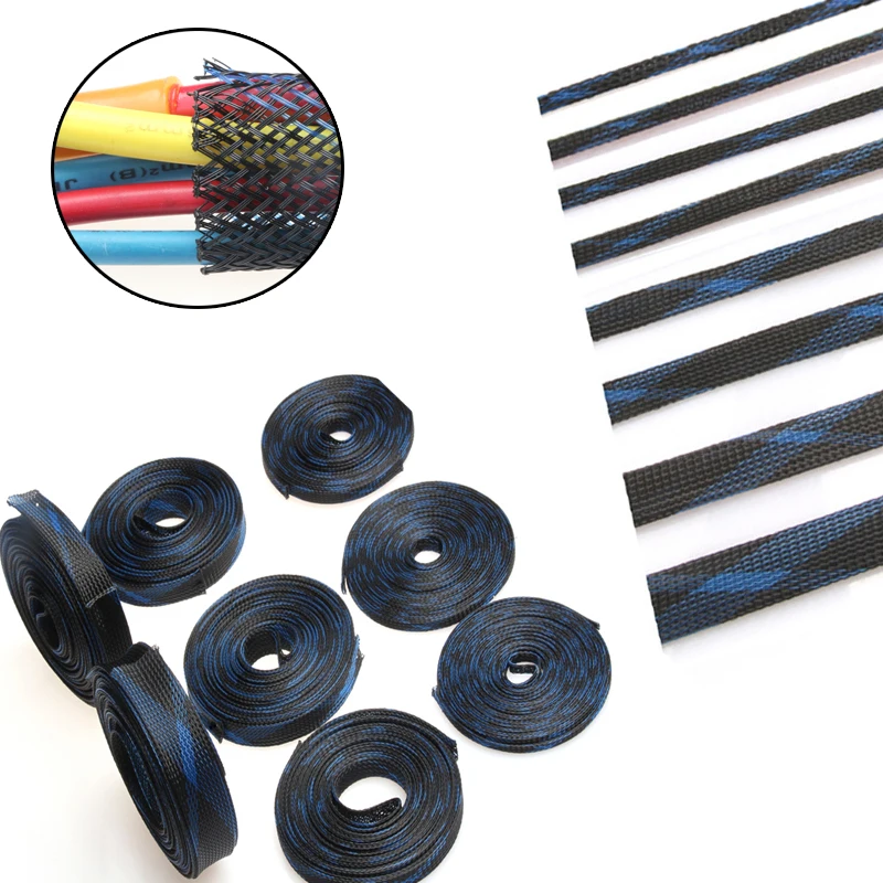 1/5M Cable Sleeves Black & Blue Snakeskin Mesh Wire Protecting Nylon Tight PET Expandable Insulation Sheathing Braided Sleeves