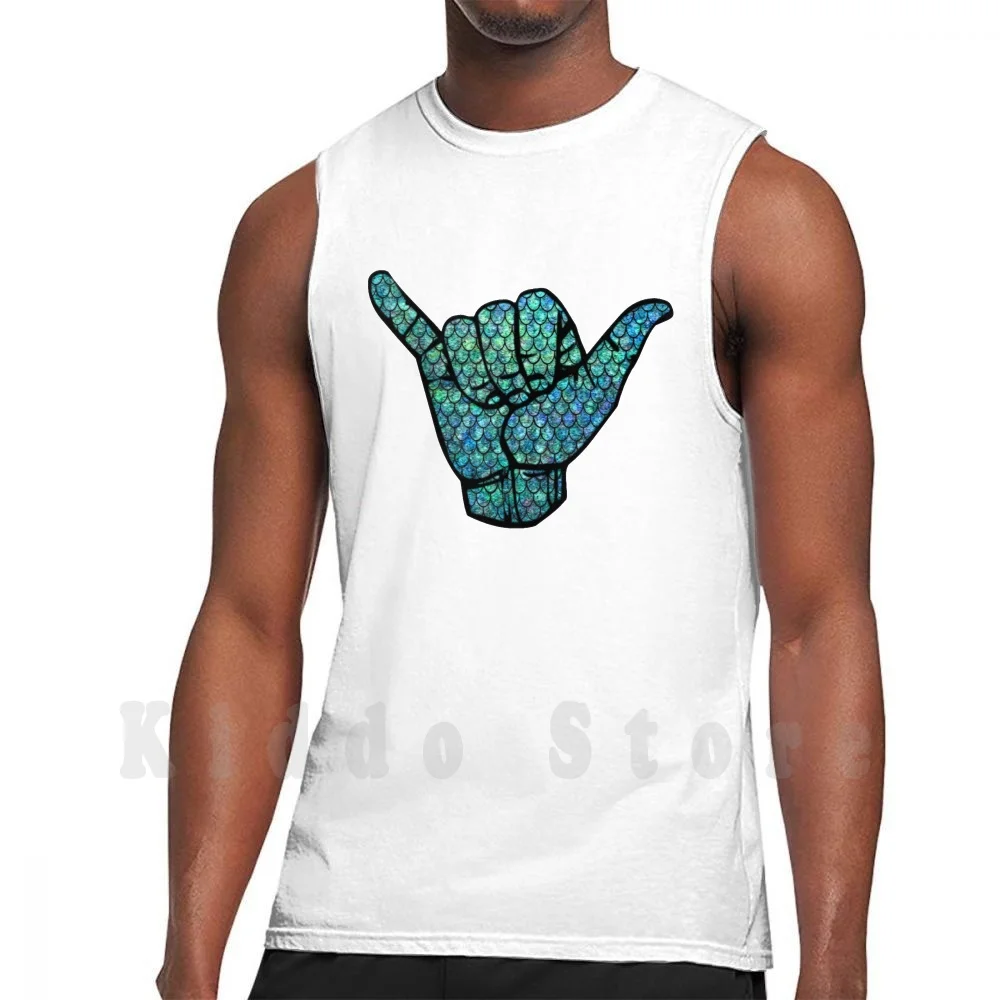 Mermaid Hang Loose Tank Tops Vest Sleeveless Gold Glitter Hang Loose Hand Symbol Icon Chill Chilling Shaka Sign Cool