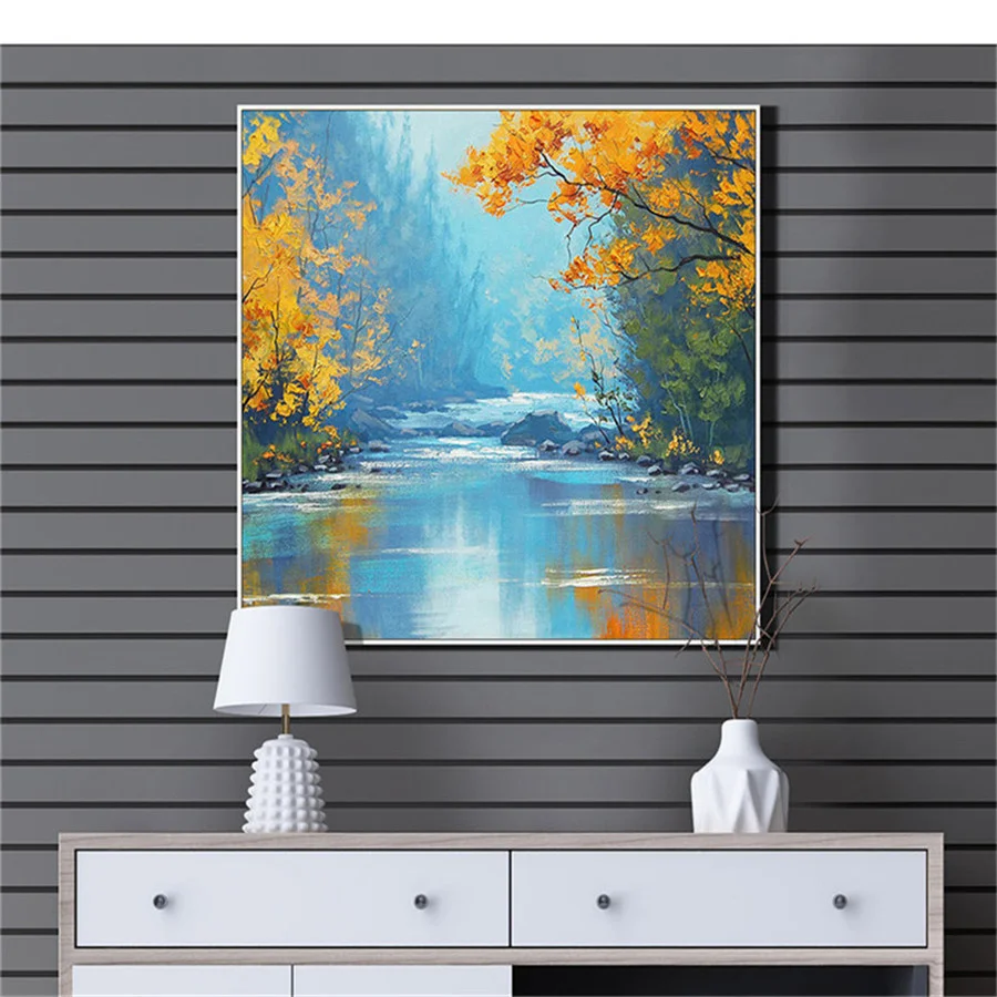 Abstract Trees With Beautiful Leaves By The River Hand Painted Oil Painting On Canvas Abstract Wall Art For House Decoration